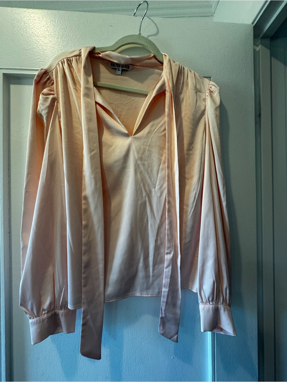 Walter Baker Light Pink Satin Tie-Neck Blouse - Picture 1 of 4